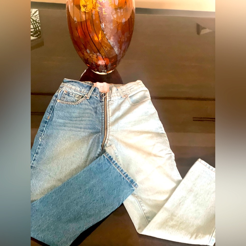 Unique Two-Toned Jean with Wrap Around Zipper